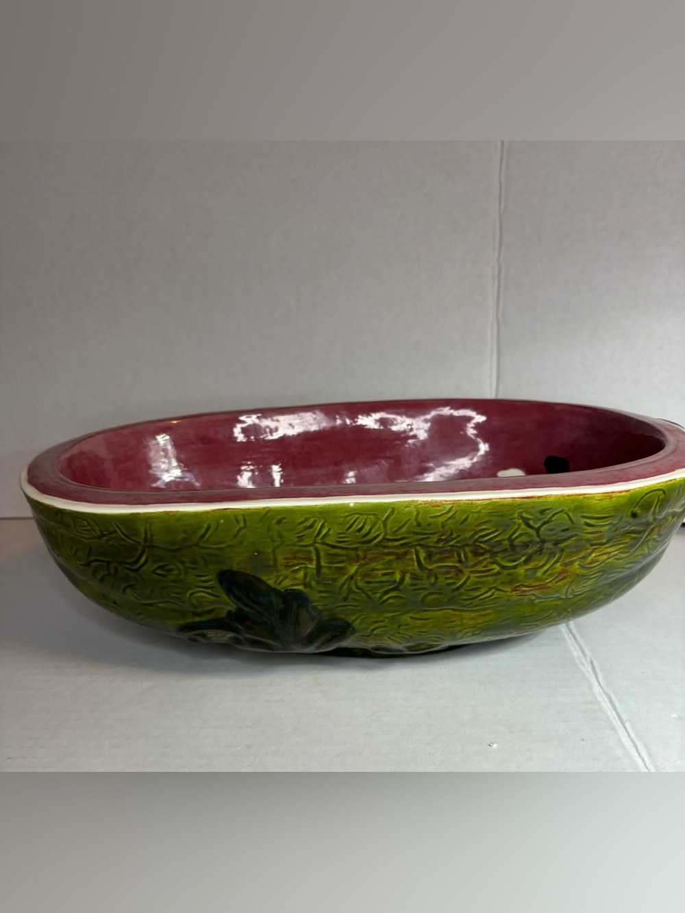 Sue Brown Handmade Ceramic watermelon Pattern Oval Bowl 1973 Art Pottery